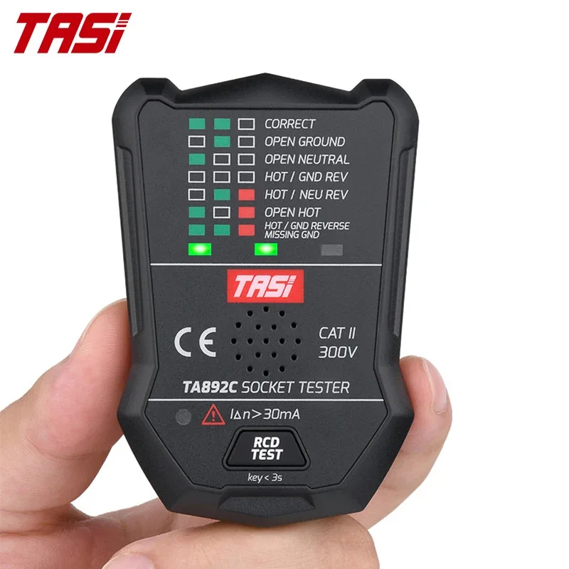 

LED IndicatorTASI TA892C UK Plug British Wall Socket Voltage Tester 175V~250V Range Voice RCD GFCI Digital Display (2.0%+2) Accu