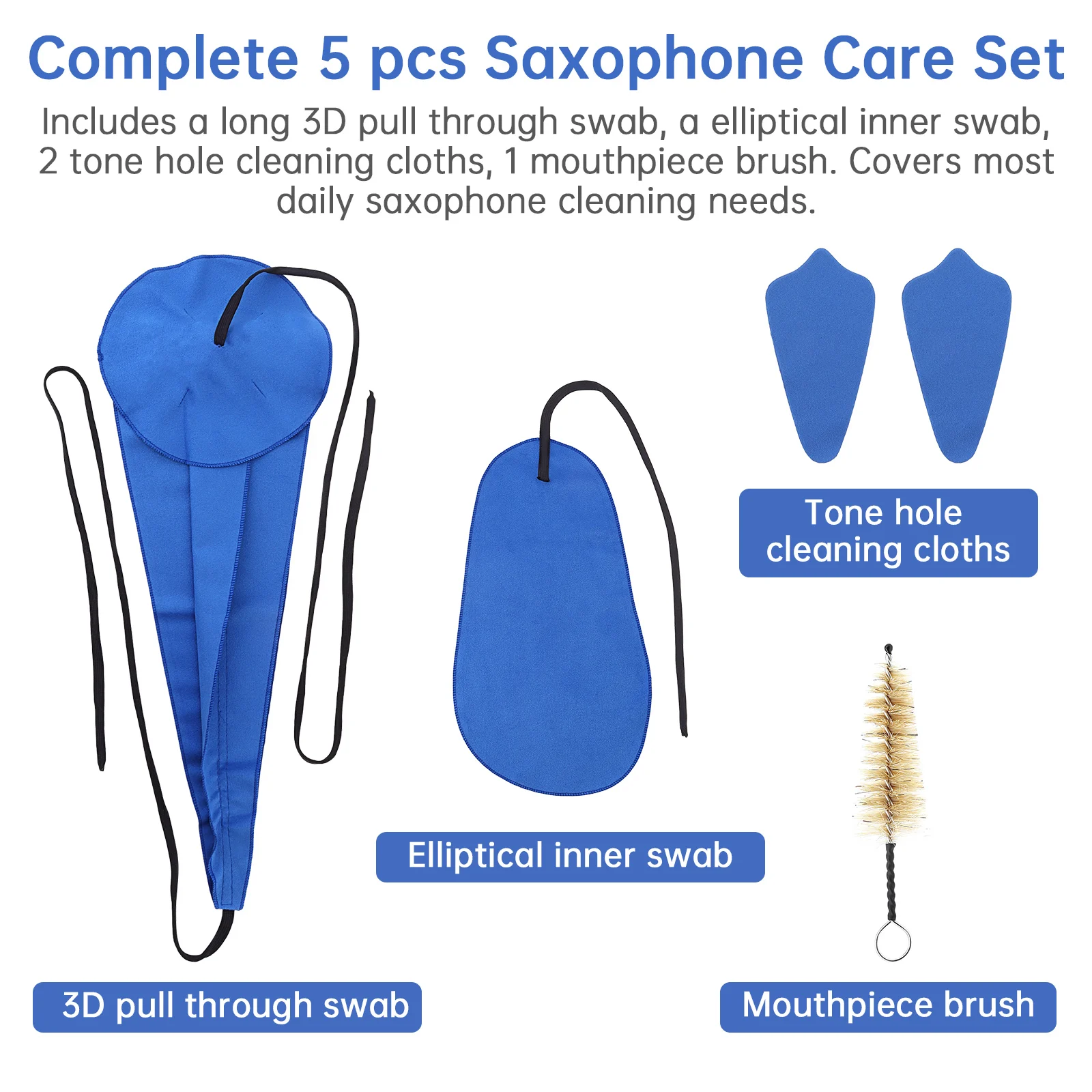 4/5 Stück Mikrofasertuch Saxophon-Reinigungswerkzeuge für Alt-/Tenorsaxophone mit Innenkammer-Reinigungstuch/Klangloch-Tuch, Bürste – Detail 11