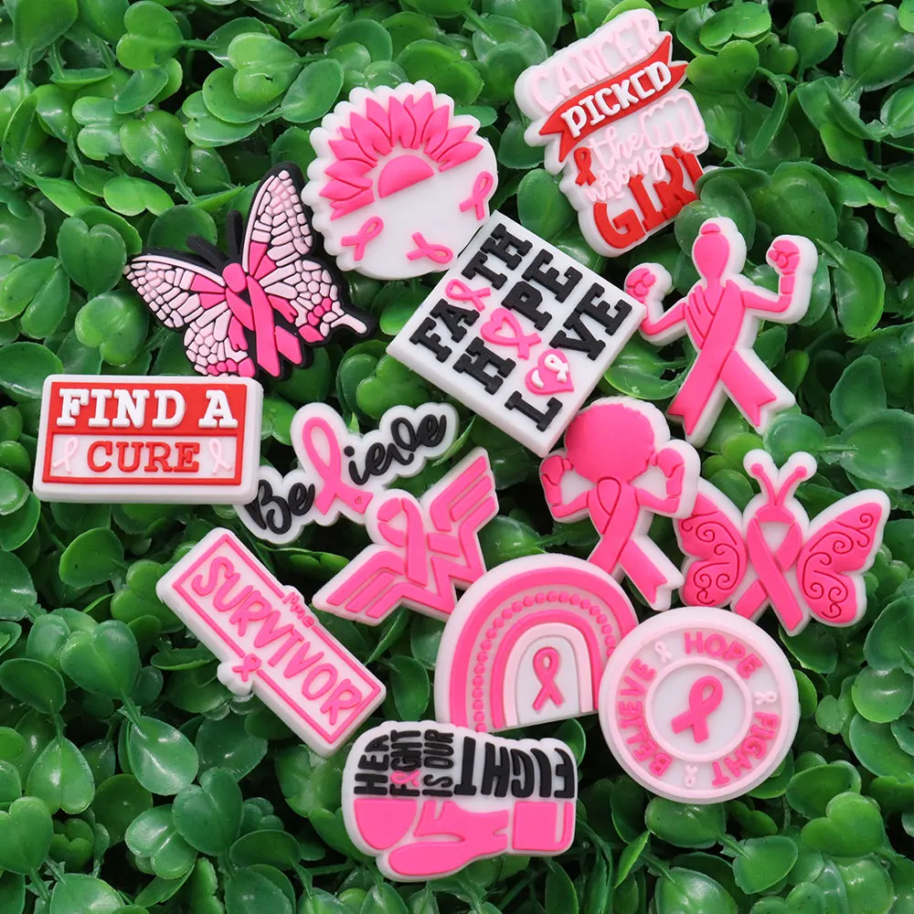 

14Pcs Find a Cure Cancer Survivor PVC Adult Shoes Charms Decorations DIY Butterfly Sandal Shoes Button Fit Backpack