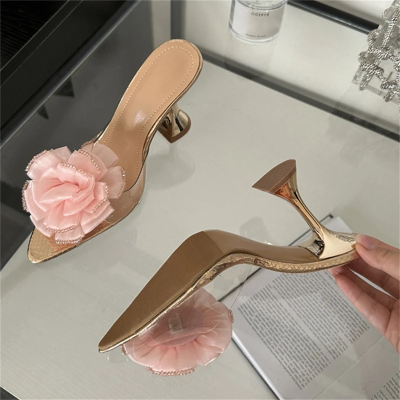 Eilyken PVC Transparent Women Slippers Pumps Designer Wedding Party Pointed Toe High Heels Sandals Spring Ladies Shoes