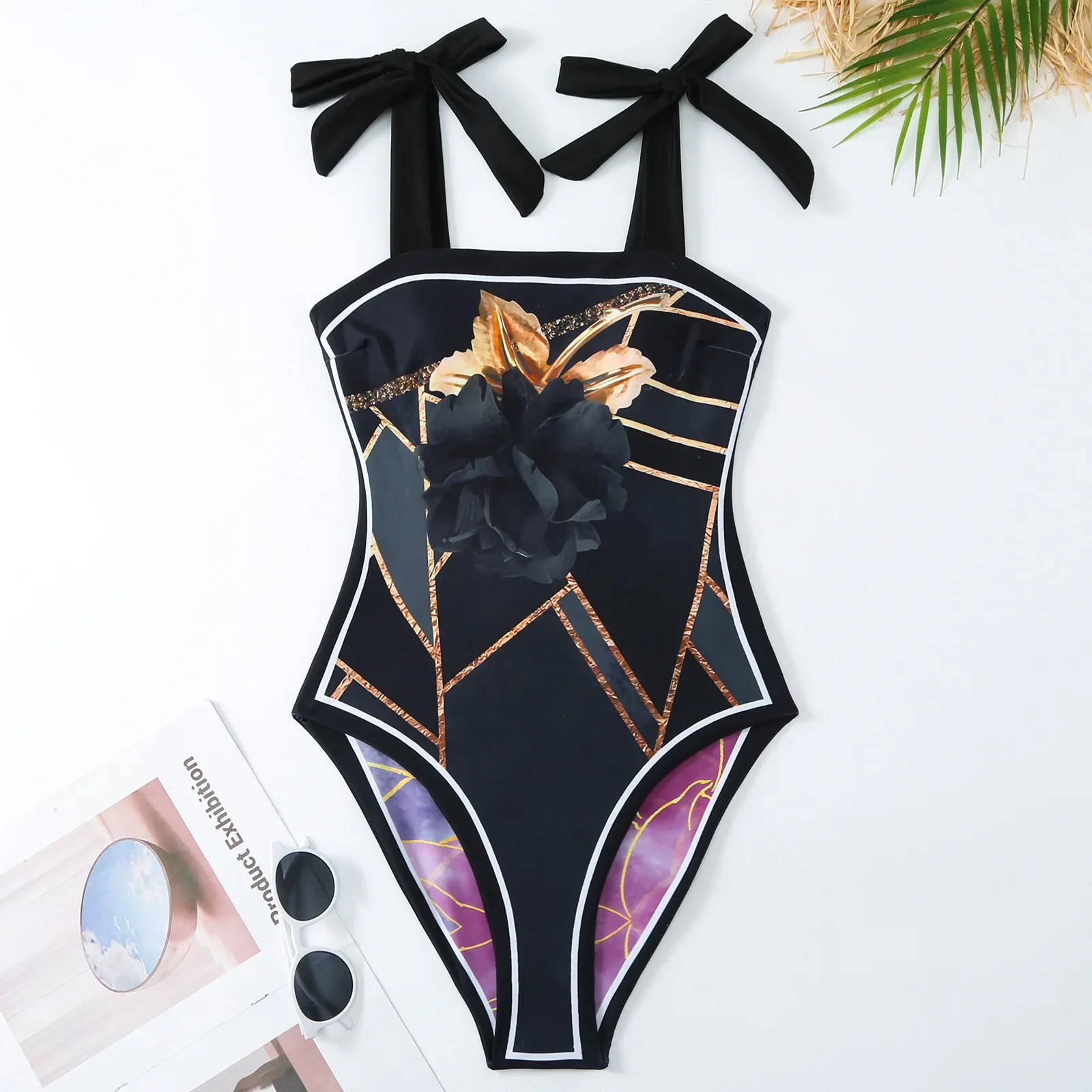 

2025 цельный купальник с винтажным принтом для женщин и пляжная накидка, юбка с запахом, монокини с контролем живота, двухсекционный стиль