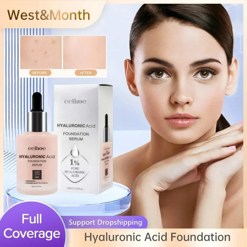 Tam Kapsama Likit Fondöten Hyaluronik Asit Nemlendirir Baz Makyaj Su Geçirmez Kalıcı Mat Kapatıcı Gözenekler Görünmez