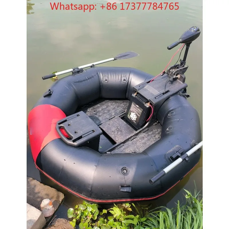 2-Minute Foldable HDPE Inflatable Fishing Boat, 250kg Capacity Solo Raft w/ Electric Motor Port, Stable Pontoon for Lure Angling