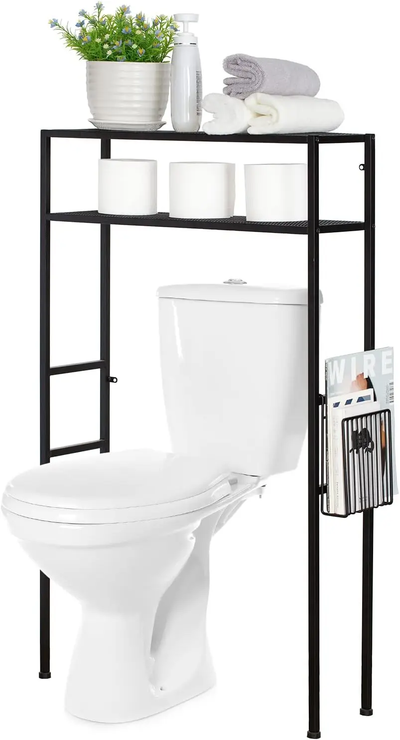 

2-Tier Over The Toilet Storage Rack, Over Toilet Bathroom Organizer, Freestanding Above Toilet Shelf with Removable Magazine