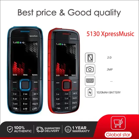 Original Unlocked 5130 XpressMusic 2G Mobile Phone cellphone & Russian Arabic Hebrew English Keyboard
