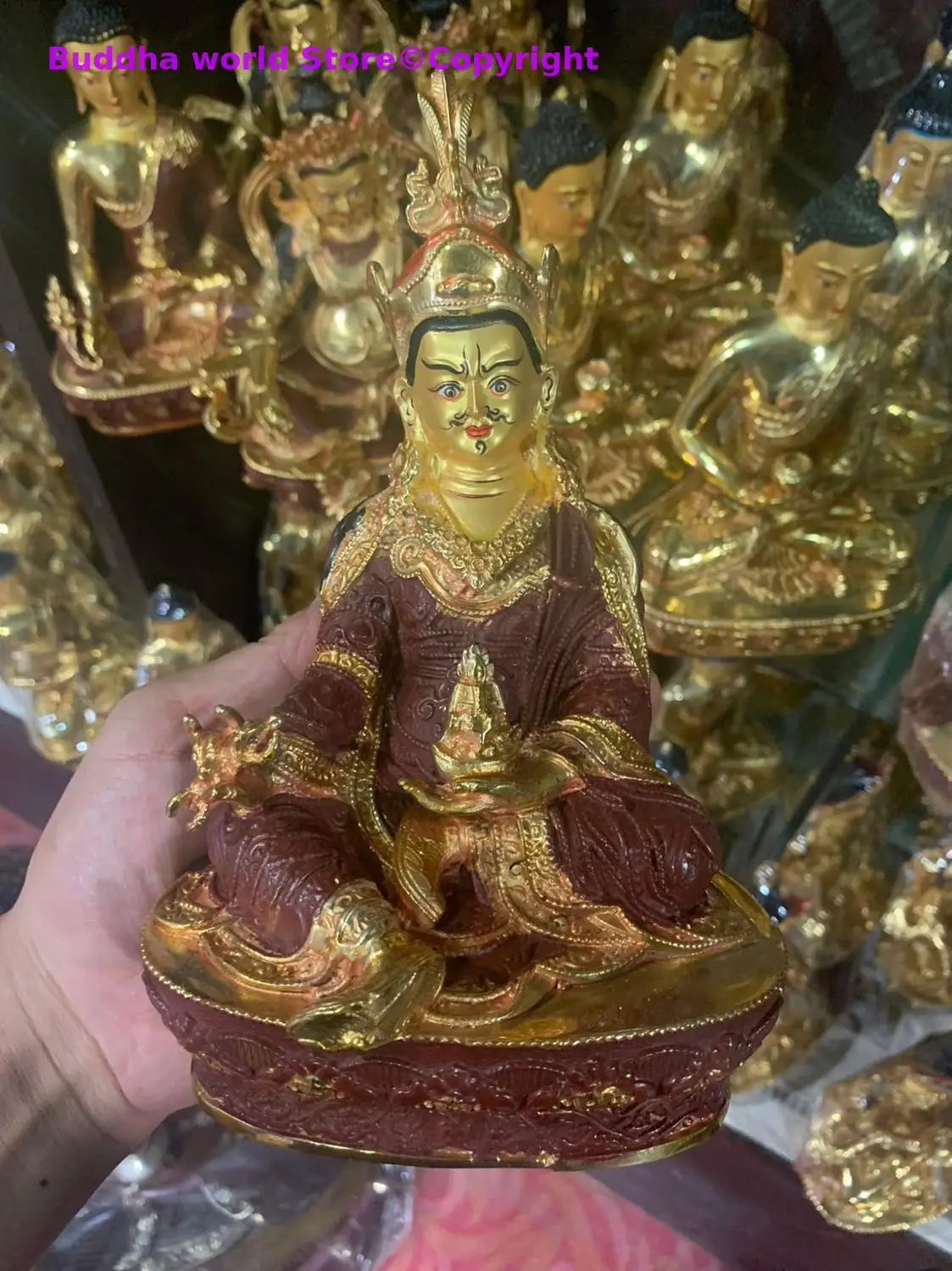 

Wholesale Buddhist supplies HOME family Talisman Protection Buddhism Gilding Padmakara Guru Rinpoche Buddha copper statue