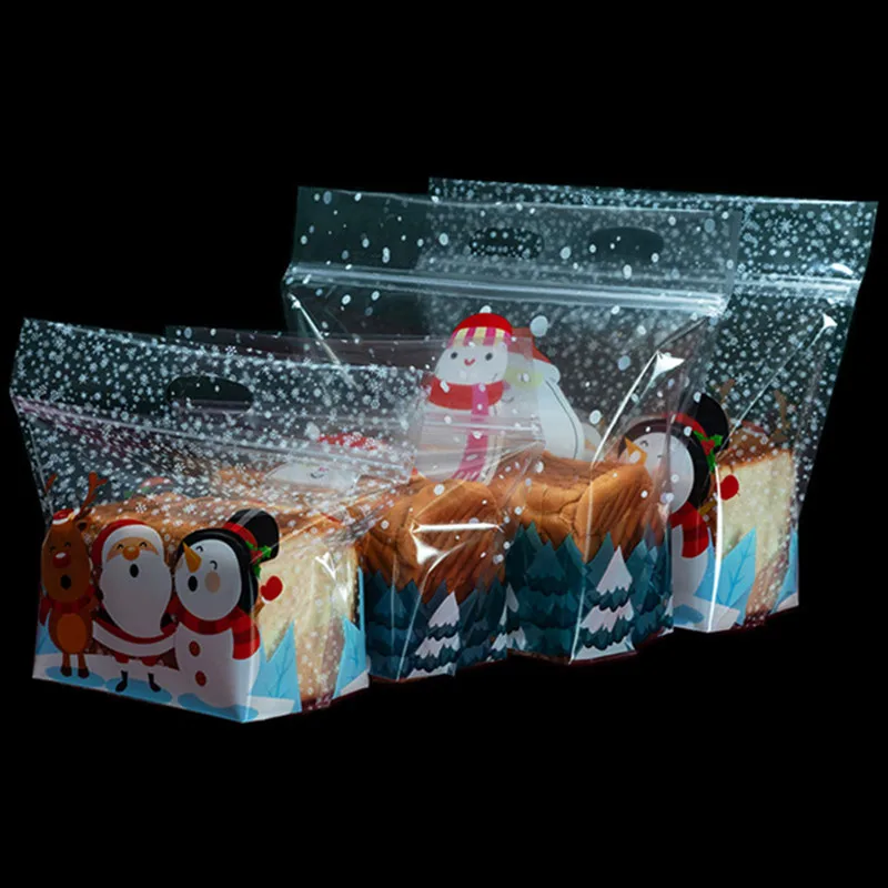 50pcs Santa Claus Bread Zipper Bags Christmas New Year Party Baking Cookies Donut Nougat Food Packaging Pouch Snowman Toast Bag