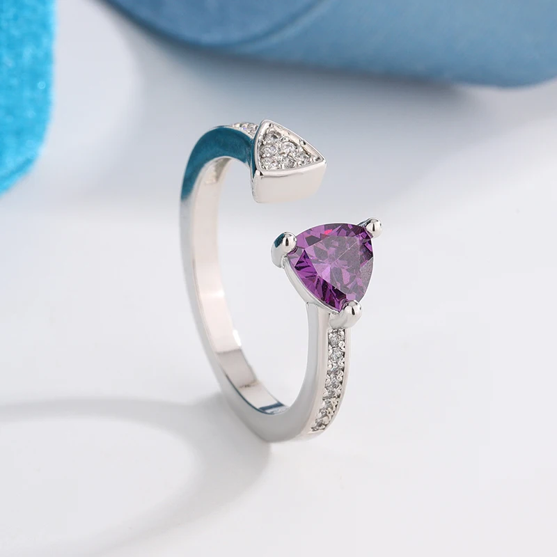 

Романтические фиолетовые кольца с цирконием в форме сердца для женщин, посеребренные 925, уникальные свадебные и помолвочные кольца, модные женские ювелирные изделия, подарок
