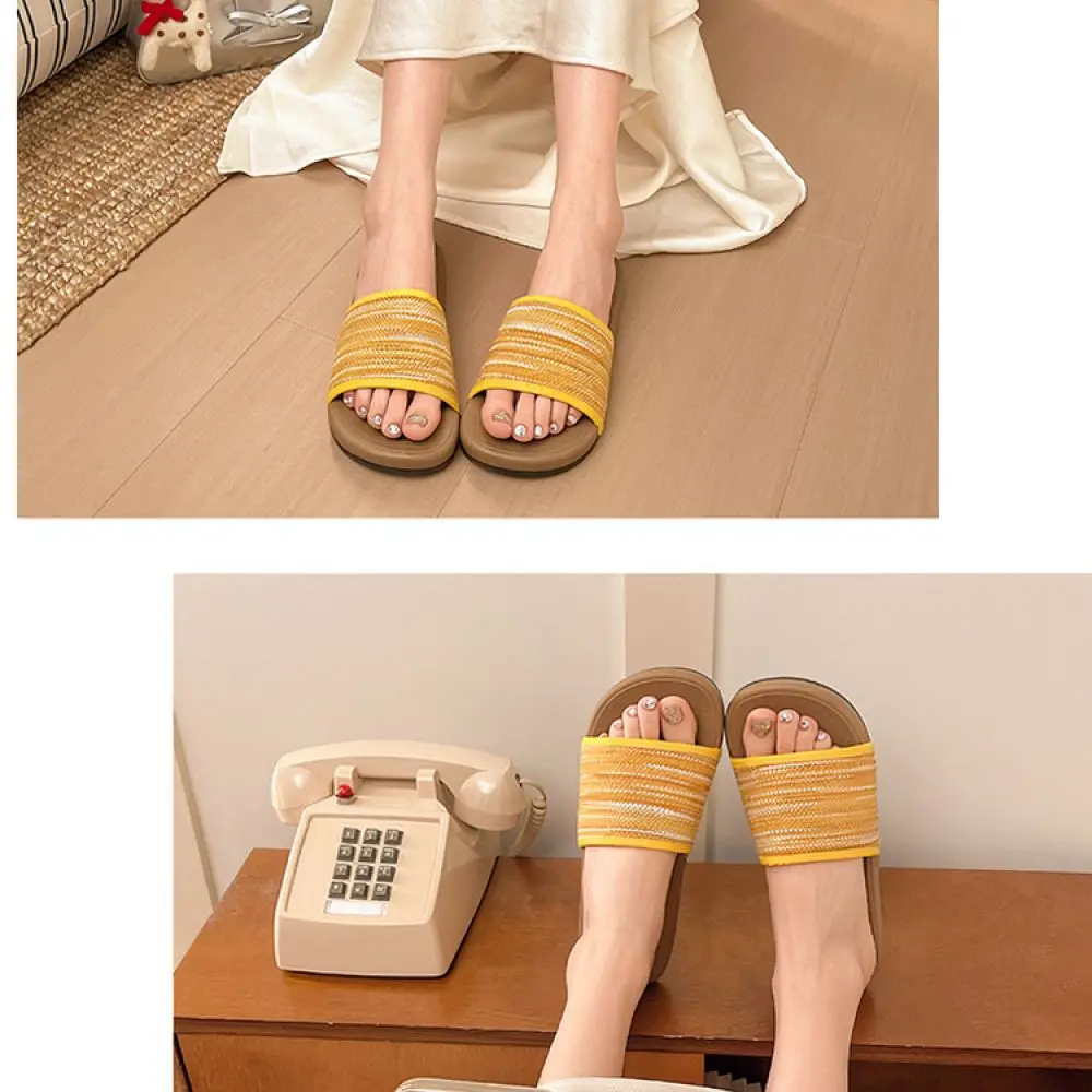 Boho Style Braided Slide Sandals Ladies Summer Flat Slippers Casual Daily Fashion Lightweight Beach Walking Footwear