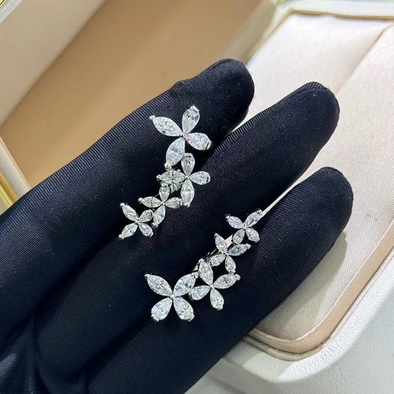 

ROBOTZ 925 Sterling Silver Jewelry Bohemia Butterfly Earrings Luxury Design Wedding Fashion Party Silver Diamond Earrings