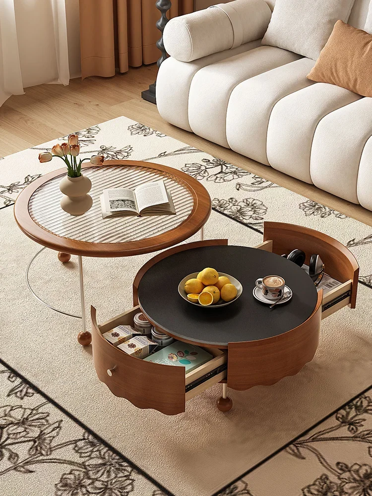 

Double rock slab coffee table living room retractable tea table