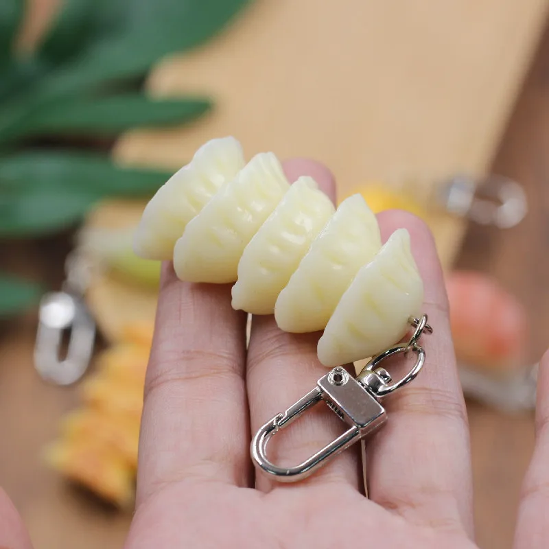 Picture 5: Simulated Dumplings Keychain Creative Egg Dumplings Fried Egg Dumplings Fried Car Pendant Decoration Model Gift