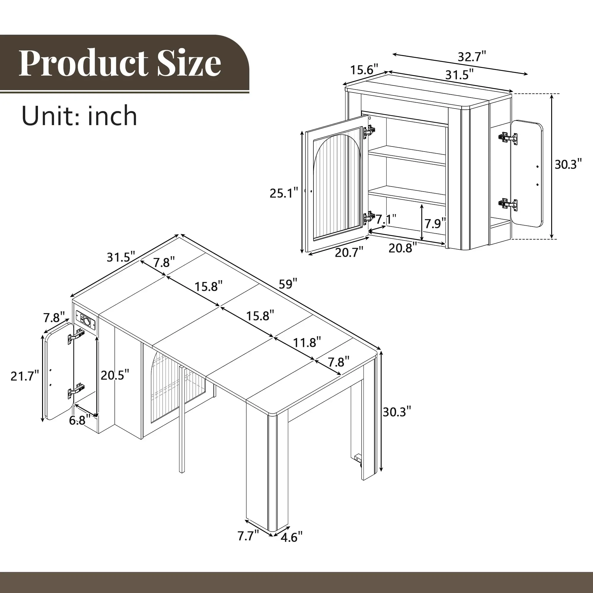 Extendable Dining Table with Storage, Transformer Console Table for 1-5 People, LED Mobile Rolling Island Table Space