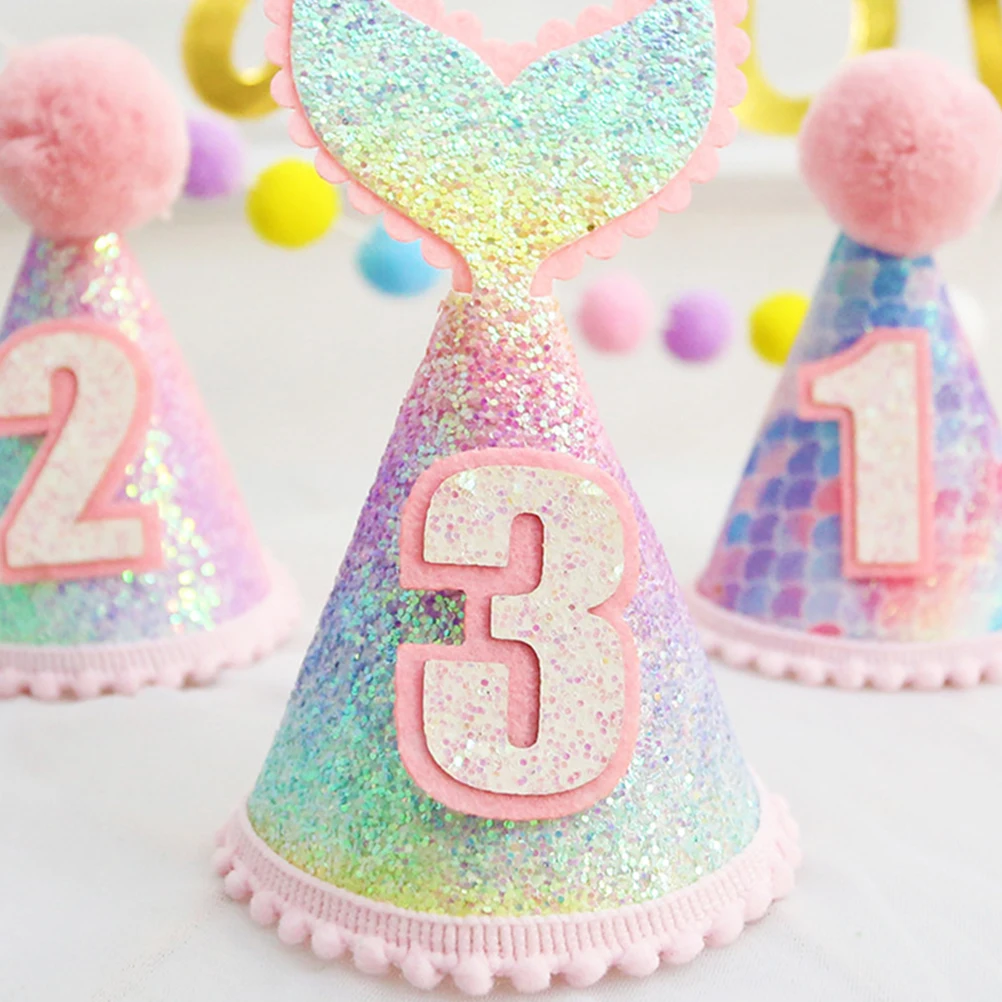 

Rainbow Gradient Mermaid Hat Children Birthday Party Hat Beautiful Shiny Design Party Supplies