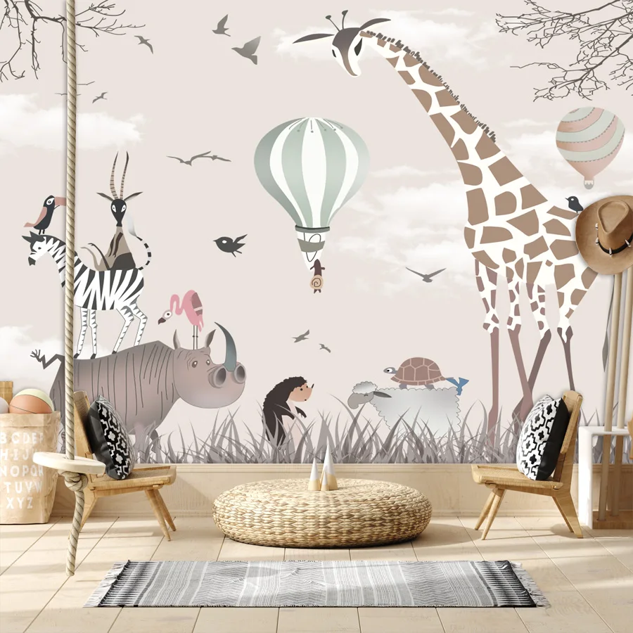 

Peel and Stick Optional Wallpapers for Living Room Decoration Nursery Cartoon Safari Animal TV 3d Contact Wall Papers Home Decor