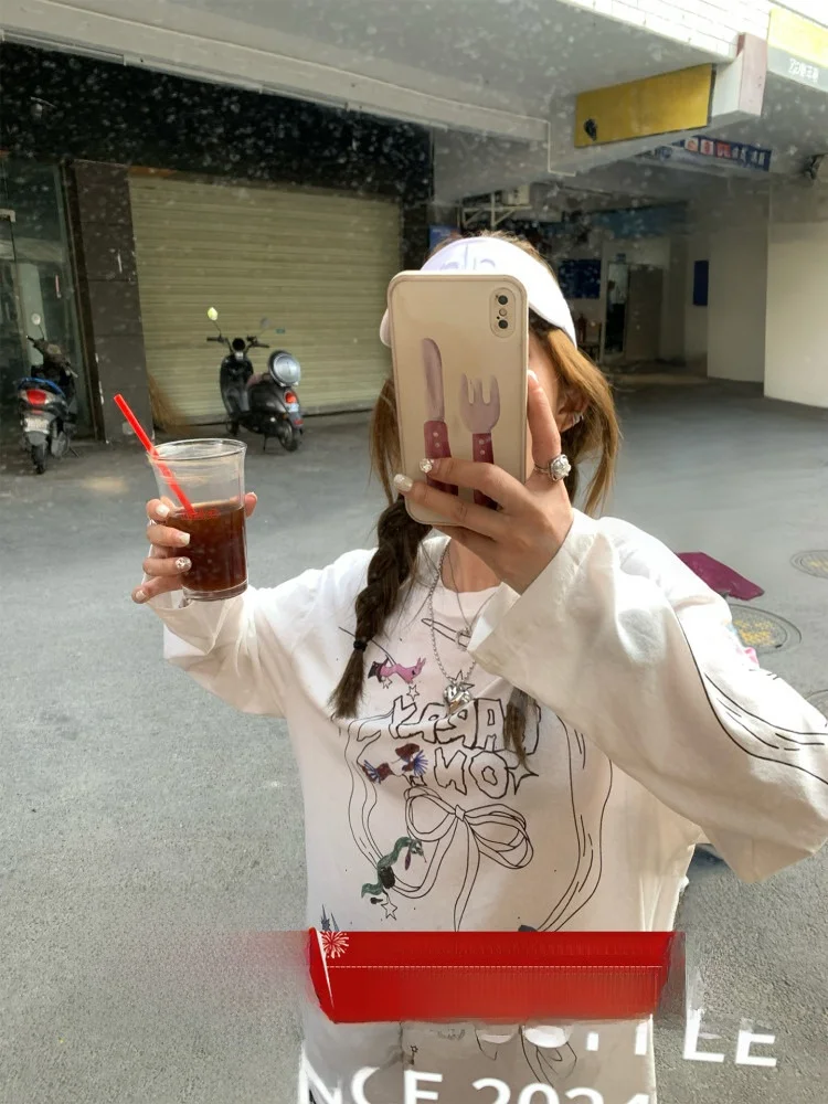 

Lightweight Comfortable Long Sve T-irt Women's Summer Street Sle Letter Print Moisture ng Breathable Loose Fit