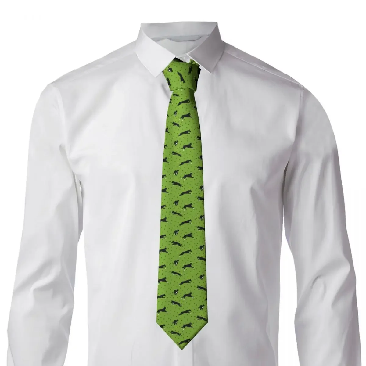 Custom Green Greyhound Dog Tie Men's Fashion Silk Whippet Sighthound Necktie for Wedding