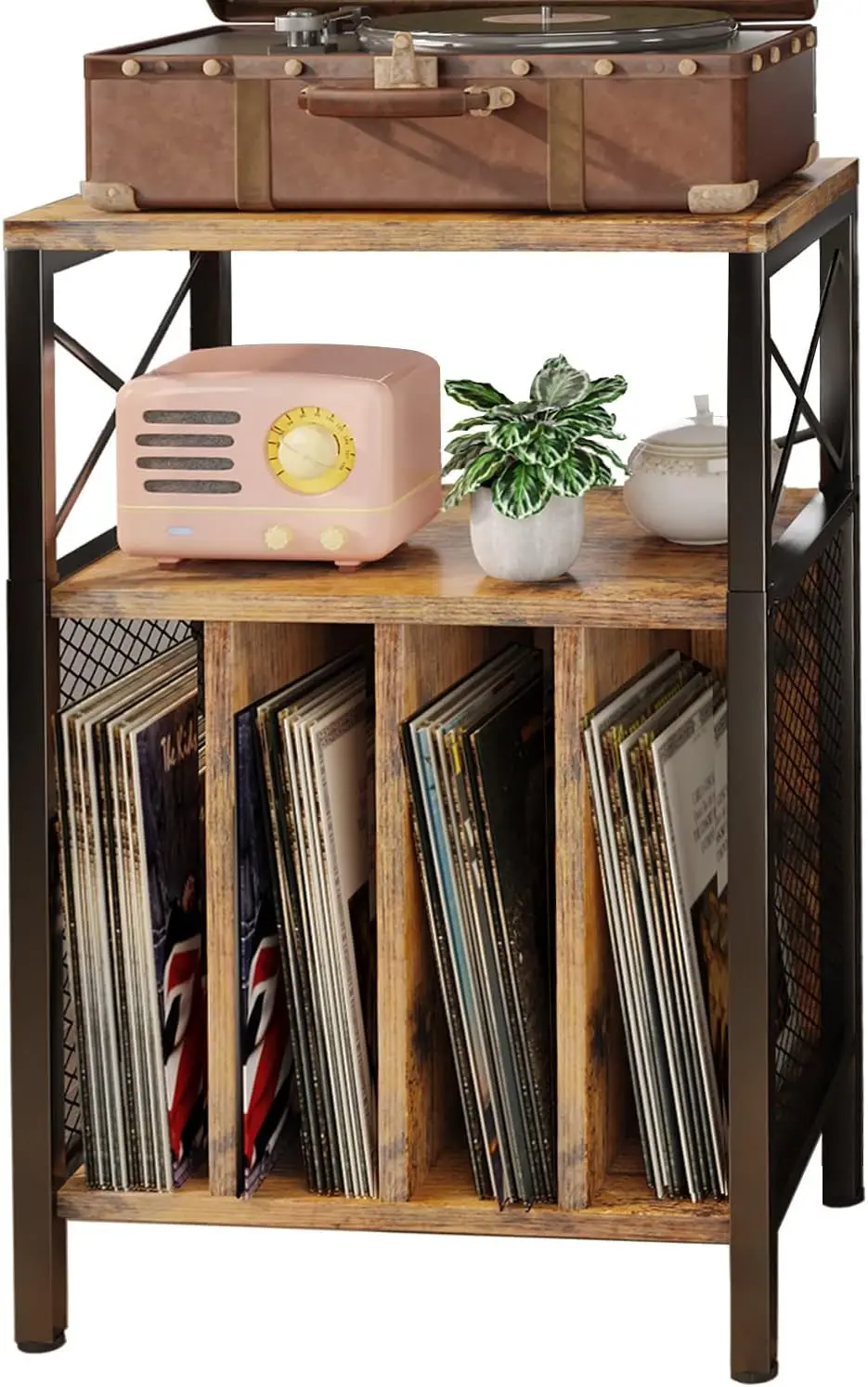 3-Tier Record Player Stand, Vinyl Storage Turntable Table Holds Up to 200 Albums, Mid-Century Design for Living Room or Office