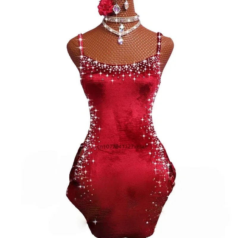 

New Latin Dance Performance Costume Jumpsuit, Wine Red High Slit Sexy Strap, Women's Stage Latin Dance Performance Costume