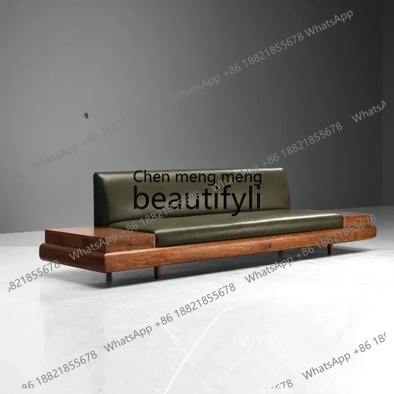 e5556Creative straight row double three solid wood sofa light luxury cafe, hotel clubhouse leather fabric sofa