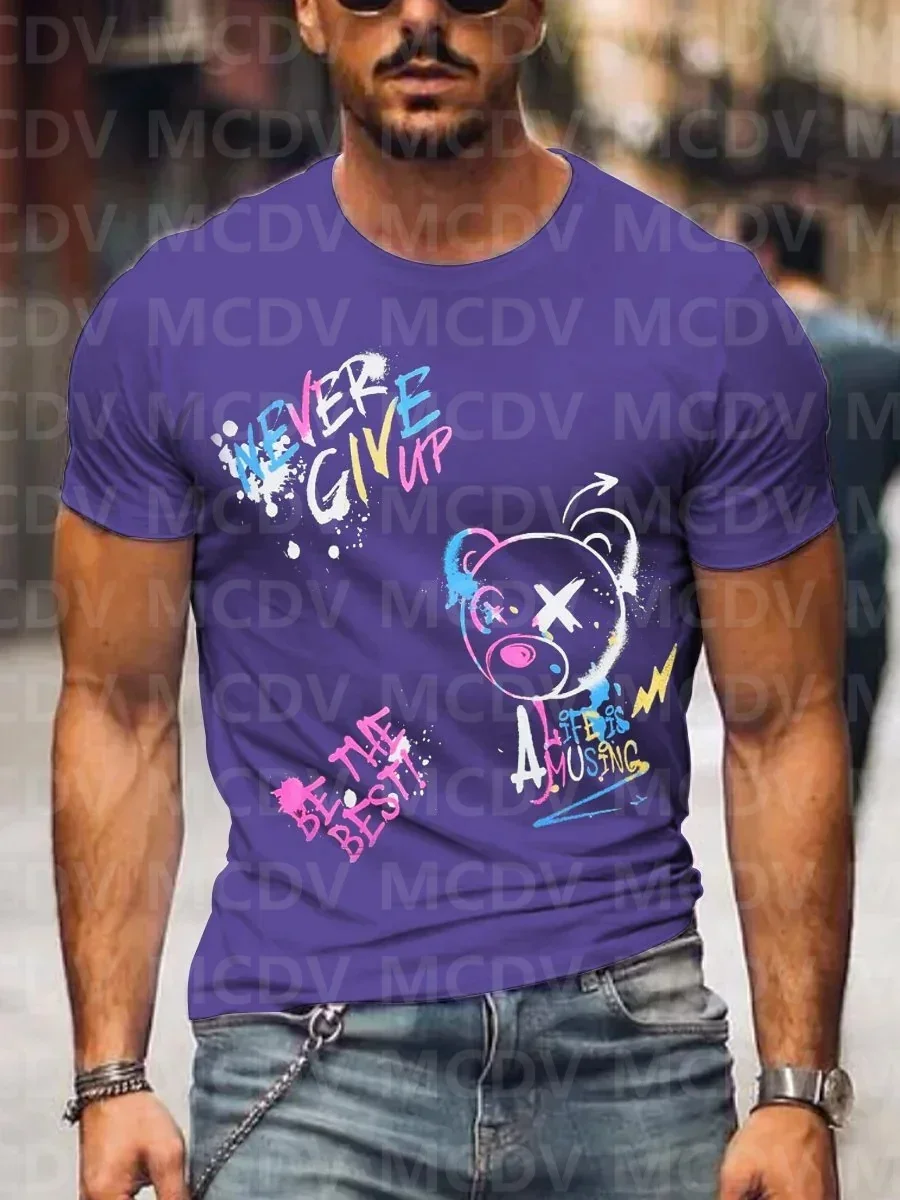 Men's Bear Never Give Up Graphic Casual 3D Printed T-Shirt