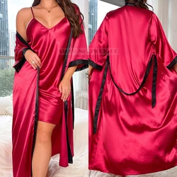 Oversize 5XL Long Robe for Women Spring Summer Satin Sleepwear Lingerie Kimono Bathrobe Gown Loose Casual Nightgown Home Wear