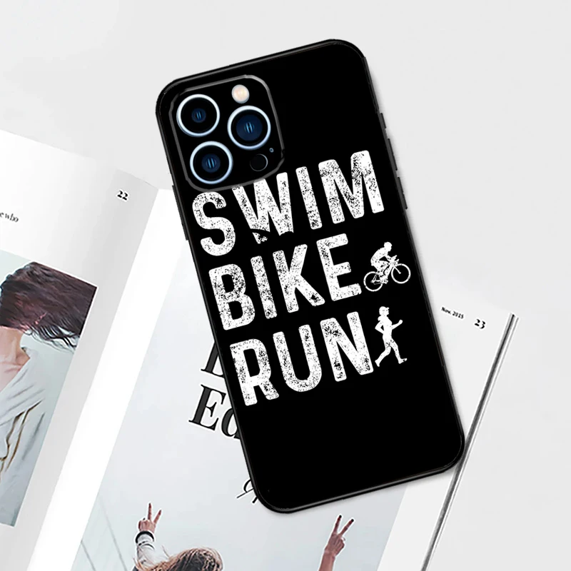 Swim Bike Run Triathlon Case For iPhone 15 16 14 13 12 11 Pro Max Mini Cover X XR XS 8 7 14 15 16 Plus Accessories