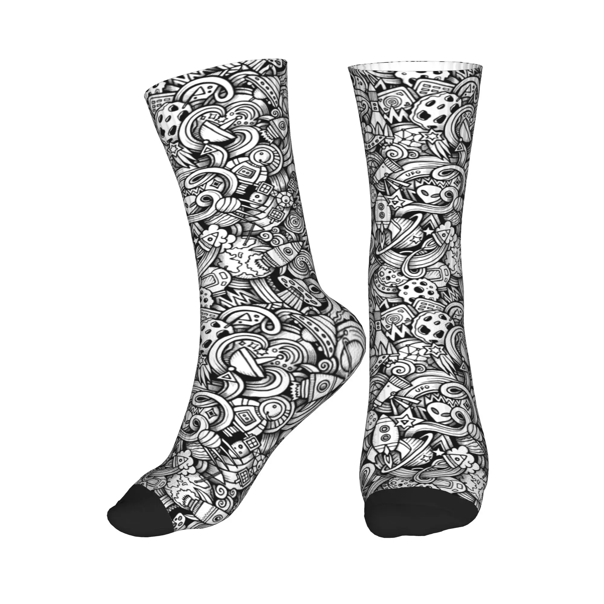 

Funny Printing Space Doodles Style Socks for Women Men Stretch Summer Autumn Winter Crew Socks