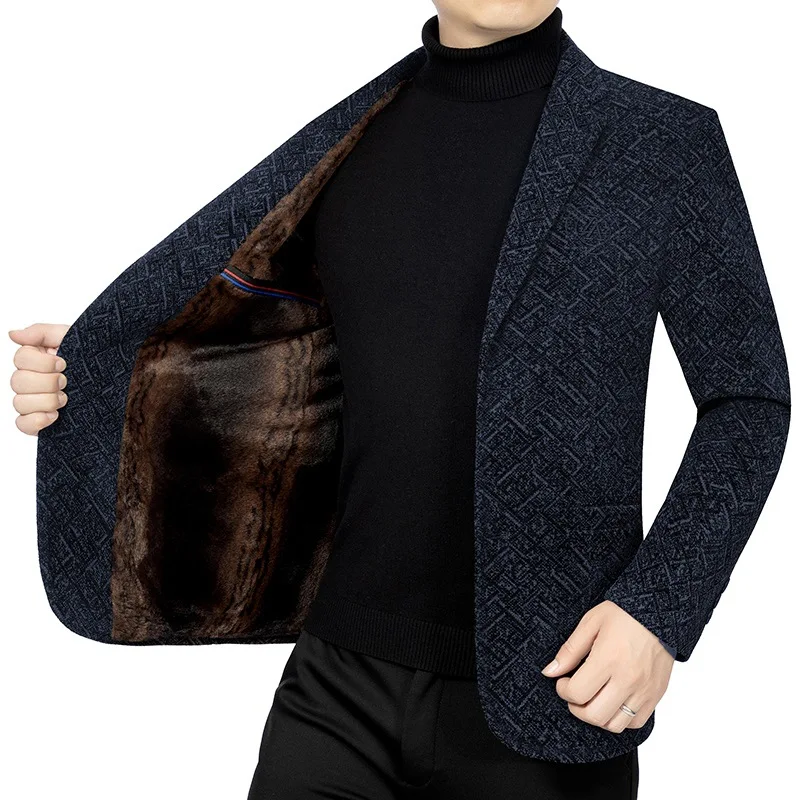 Men Winter Casual Woolen Blazers Jackets Business Suits Coats Wool Blends Male Fleece Slim Fit Blazers Suits Coats Mens Clothing