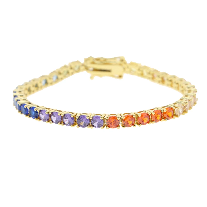 2026 New Arrived Tennis Round Cubic Zirconia Bracelet For Women Girl Luxury Jewelry Gold Color Rainbow Cz Gorgeous Trendy Bangle