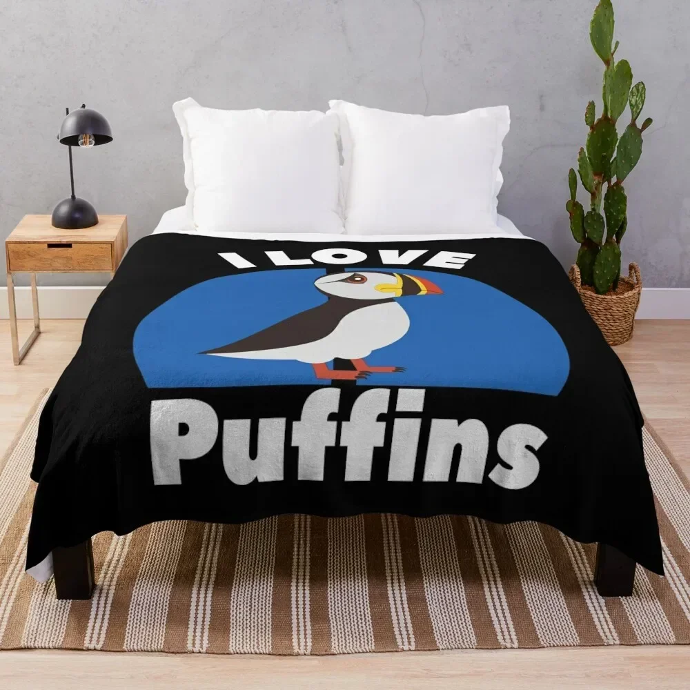 I love Puffins Puffin bird in Scotland Puffin Scottish bird lover Rare white Puffin Puffins in UK United kingdom Throw Blanket