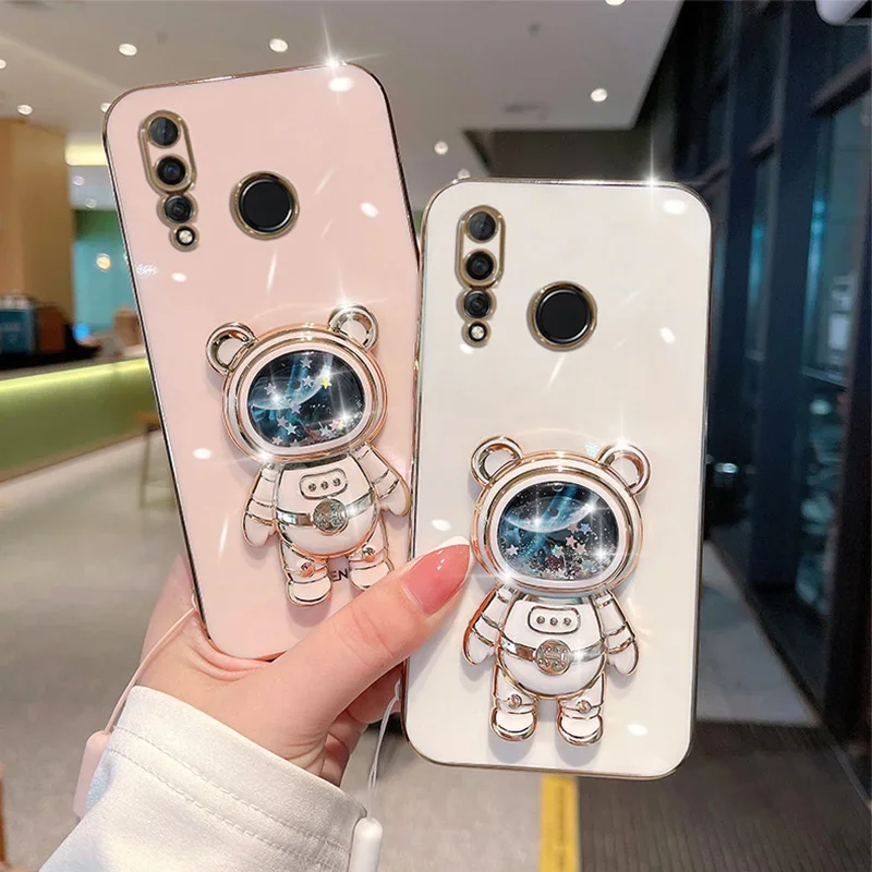 Luxury Quicksand Astronaut Case For Huawei Y9 Prime 2019 P40 Lite 3 50 Pro Folding Bracket Cover For Huawei Y7A Y9S P20 Y7 2019