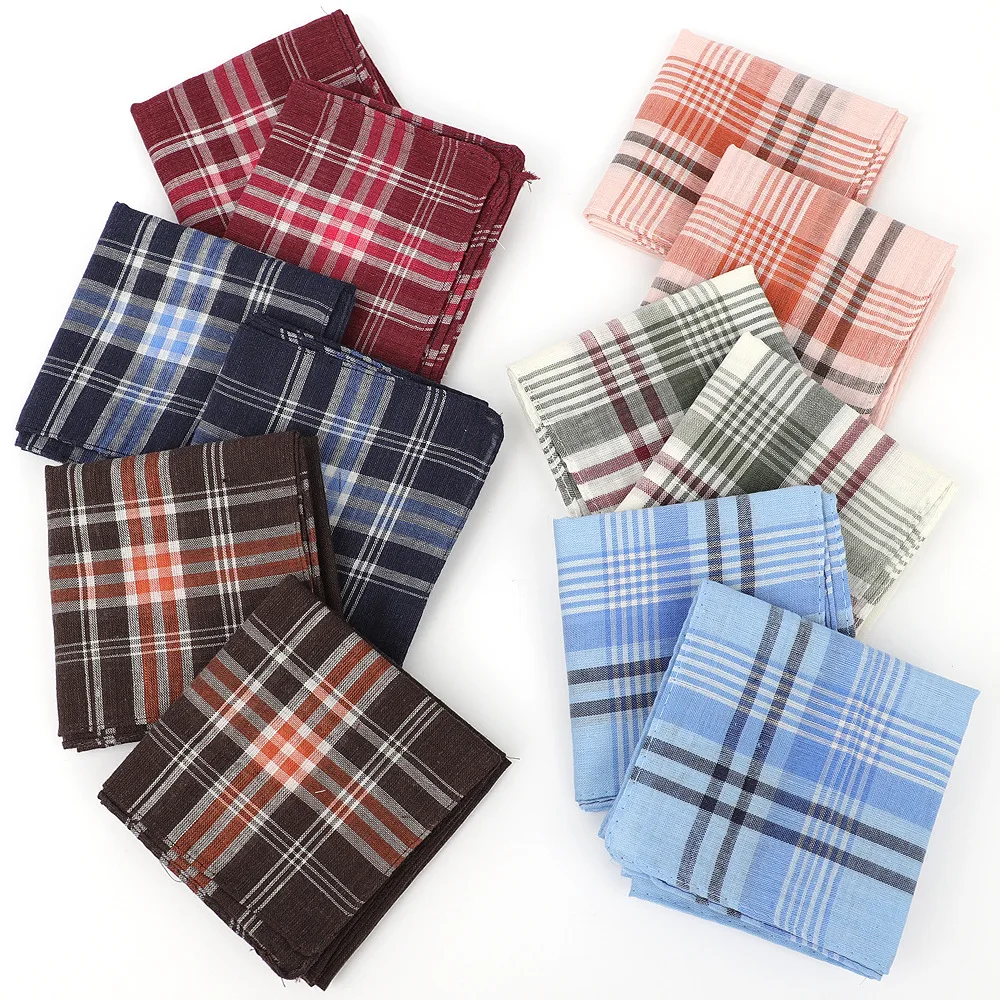 6pcs Men's Mixed Color Plaid Striped Handkerchief Polyester Cotton Pocket Towel Old-fashioned Nostalgic Classic 36*36cm