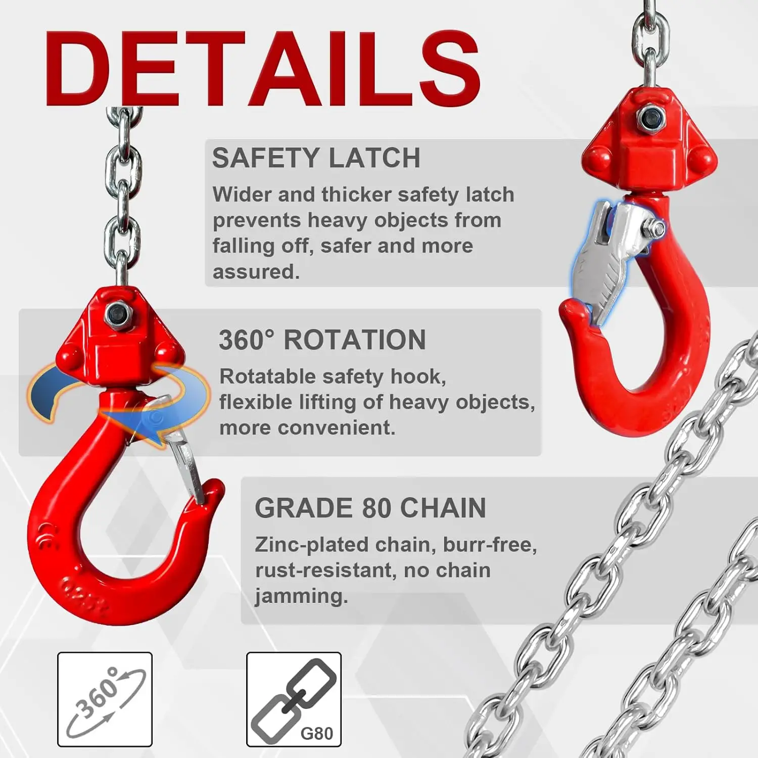 Manual Lever Chain Hoist Come Along 1/4 Ton 550LBS Capacity 5FT Lift, G80 Alloy Steel with Pawl Brake & Auto-Load Guide, 360° Ro