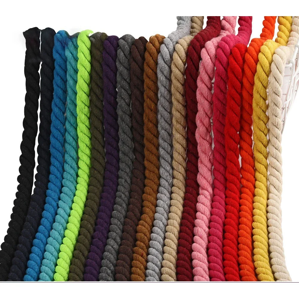 5Meters 10MM 3 Shares Twisted 100% Colorful Cotton Cords/Rope for Bag Home Decor DIY Textile Accessories