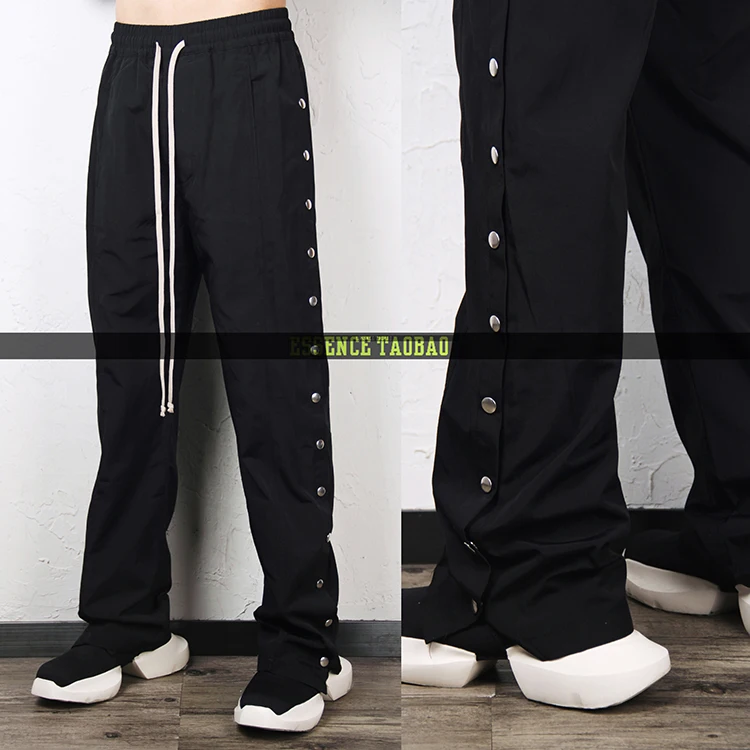 

Мужские повседневные брюки с широкими штанинами и боковыми пуговицами из гребенного хлопка, прямого кроя, в стиле хип-хоп, модные, для уличной моды