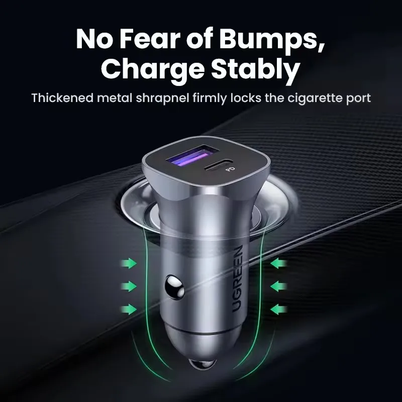 30W UGREEN Car Charger Type C Fast Charging Car Charger Quick 4.0 3.0 Mobile Phone Mini PD Charger for iPhone 16 15