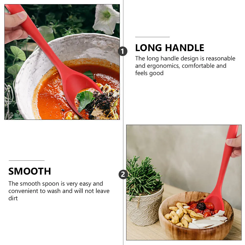 

2Pcs Silicone Soup Ladles Long Handle Ergonomic Kitchen Gadgets Multipurpose Porridge Rice Spoons Home Dining Flatware
