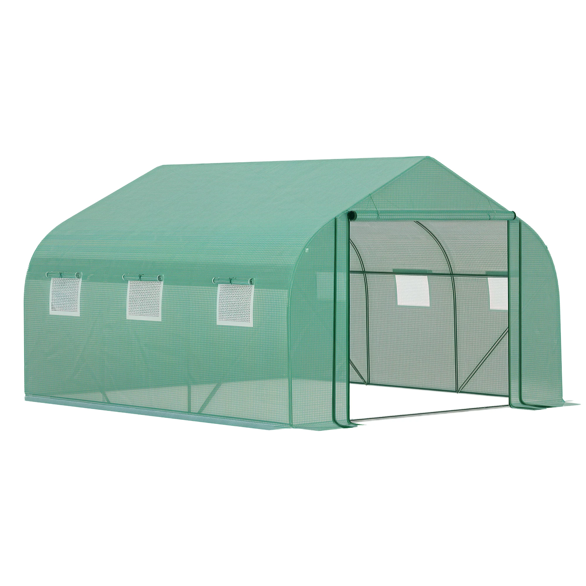 Outsunny Invernadero de Túnel 3,5x3x2 m Invernadero de Jardín con Puerta y 6 Ventanas para Cultivos Plantas Verde