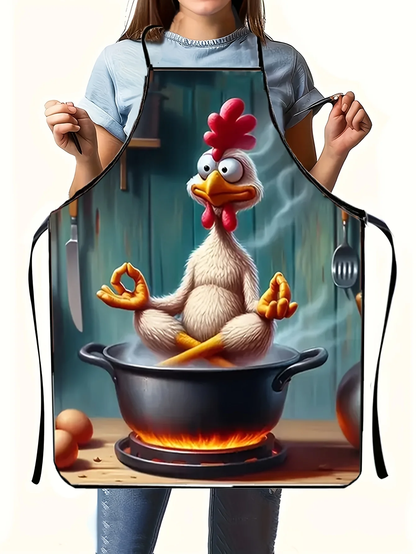 Cartoon Rooster Apron, All-Season Use, Durable & Stain-Resistant, Practical & Fun Cooking Apron