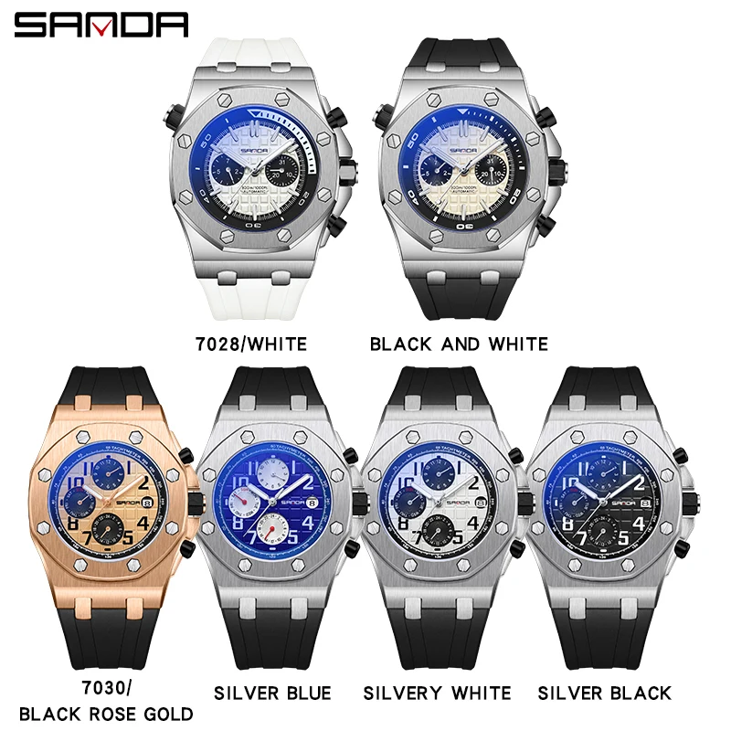 SANDA Casual Fashion Rose Gold Case Black Silicone Automatic Mechanical Watch For Men 30M Waterproof Clock Gift Reloj Hombre