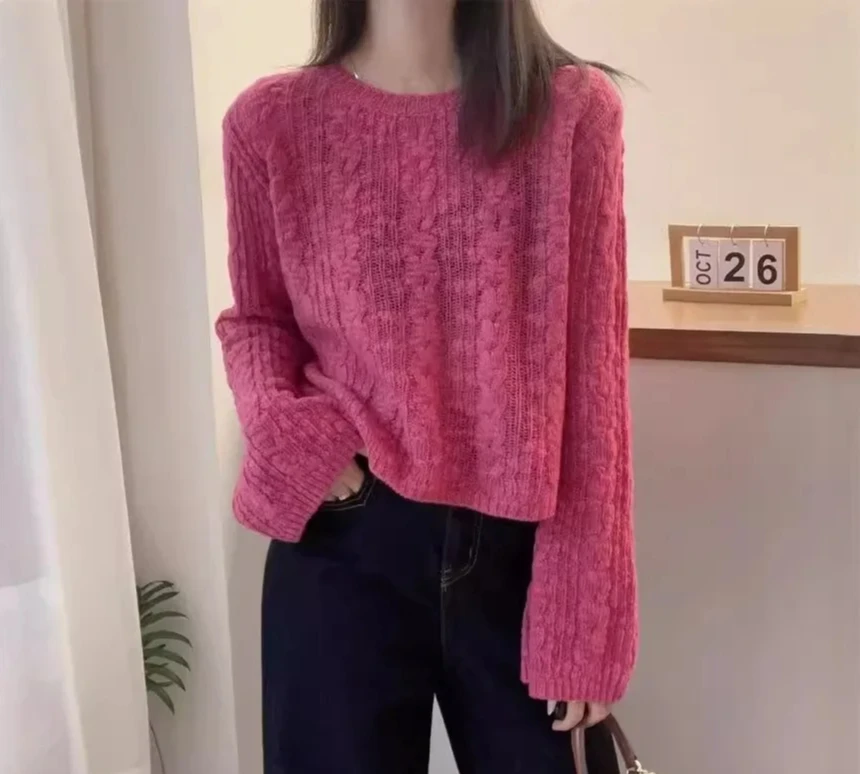 

Свитер-кардиган женский с круглым вырезом весна-осень горячая распродажа сезона модный свободный вязаный мягкий чистый цвет