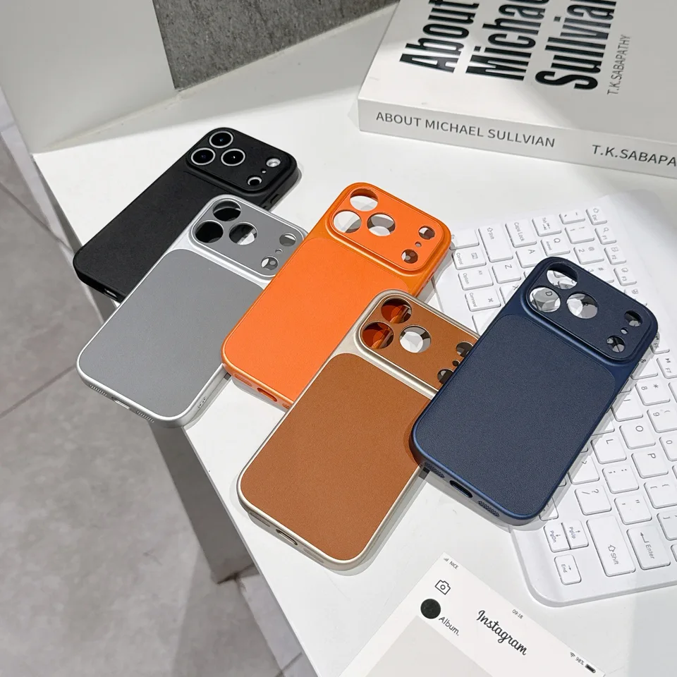 Funda de cuero de grano de lichi de color sólido de lujo, protectora antideslizante y a prueba de golpes para iPhone 17 Pro Max 16 15 14 13 3