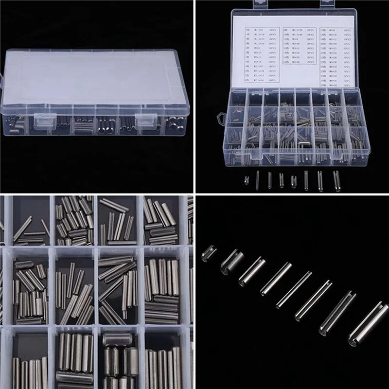 

【Superdeals】840Pcs Stainless Steel Slotted Spring Pin Assortment Kit, Split Spring Dowel Tension Roll Pins With Box