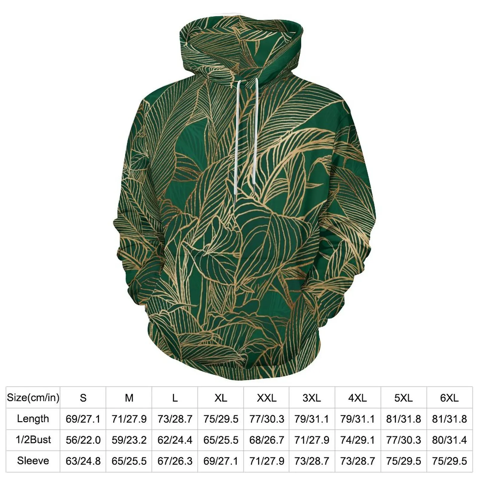 Gold Plant Loose Hoodies Botanical Design Streetwear Hoodie Man Long Sleeve Cool Printed Sweatshirts Big Size