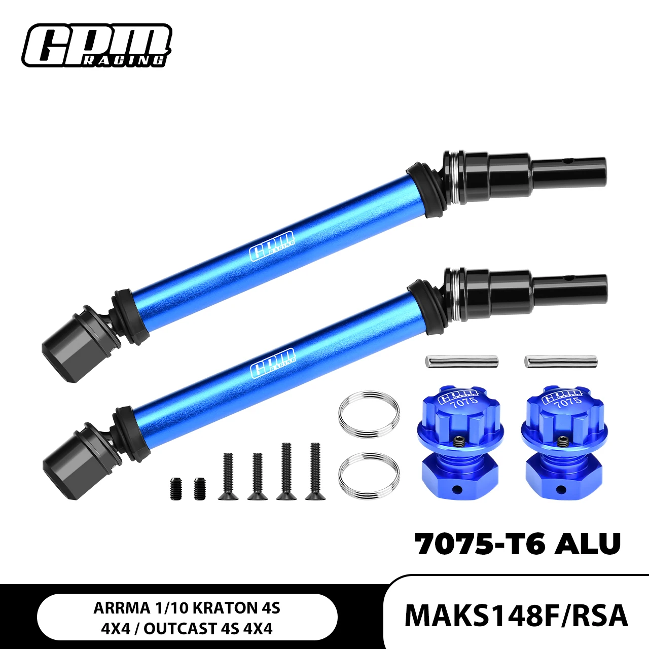 GPM 4140 CARBON STEEL+ALLOY FRONT/REAR ADJUSTABLE CVD DRIVE SHAFT WITH WHEEL HEX & WHEEL NUT 17MM For ARRMA 1/10 KRATON 4WD 4S
