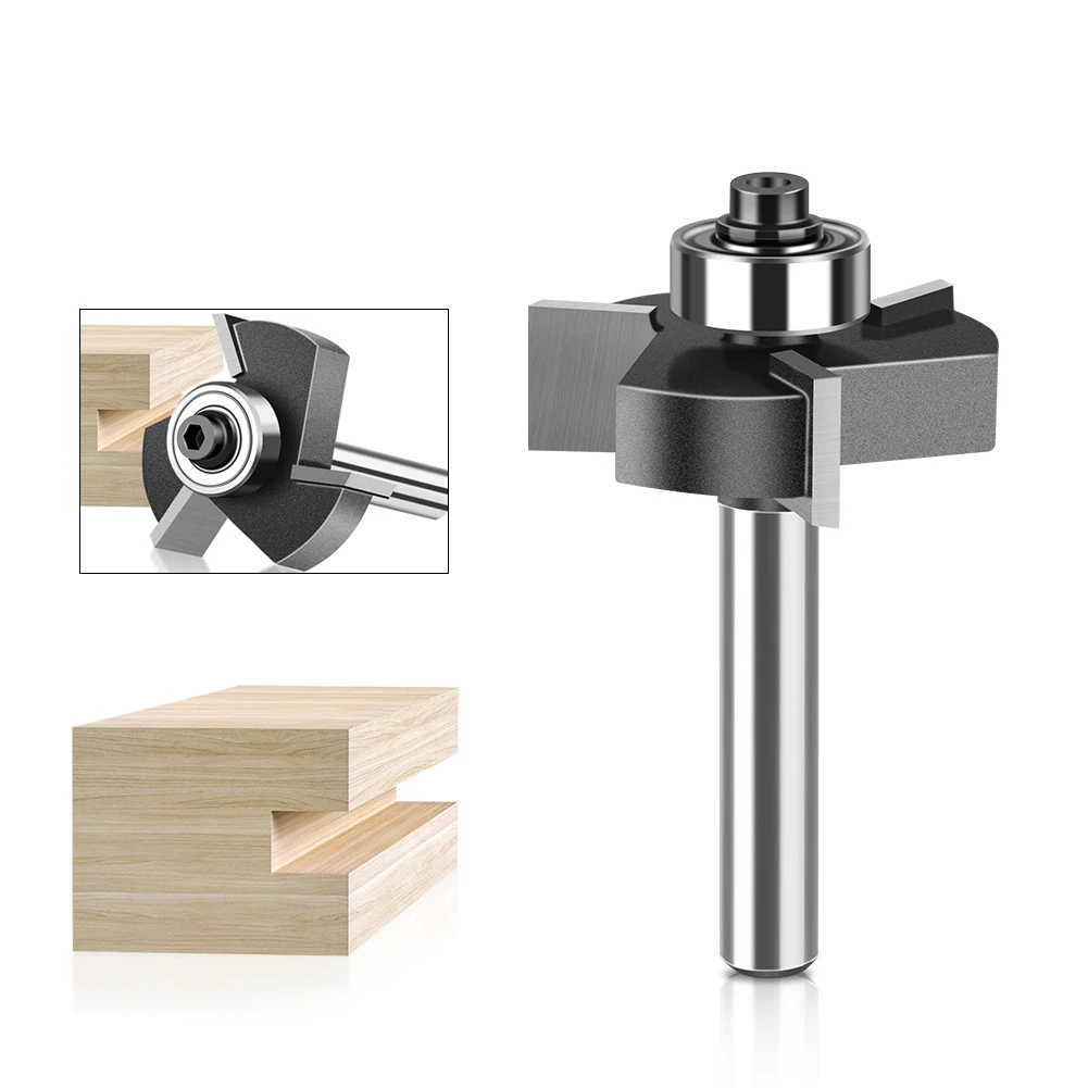 8Pcs 1/4 6mm 6.35mm Shank Four Blades T-Sloting Slot Cutter Jointing Slotting Router Bit Height Milling Cutter Woodworking