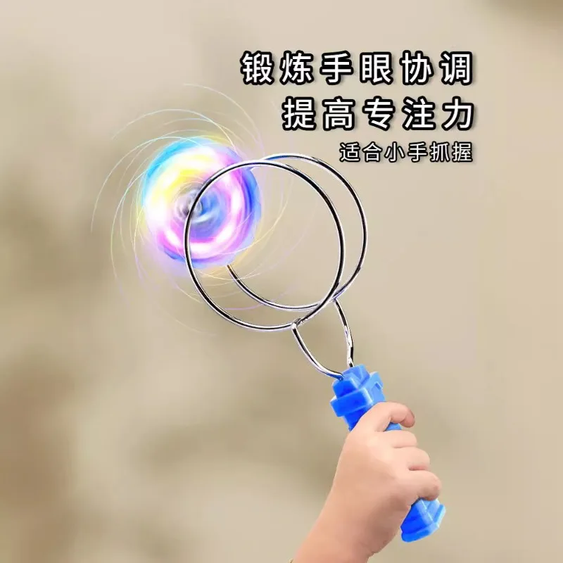LED マジックオービットこまおもちゃクリエイティブ手回しカラー発光カラフルなジャイロスコープ回転ハンドル子供クリスマスギフト