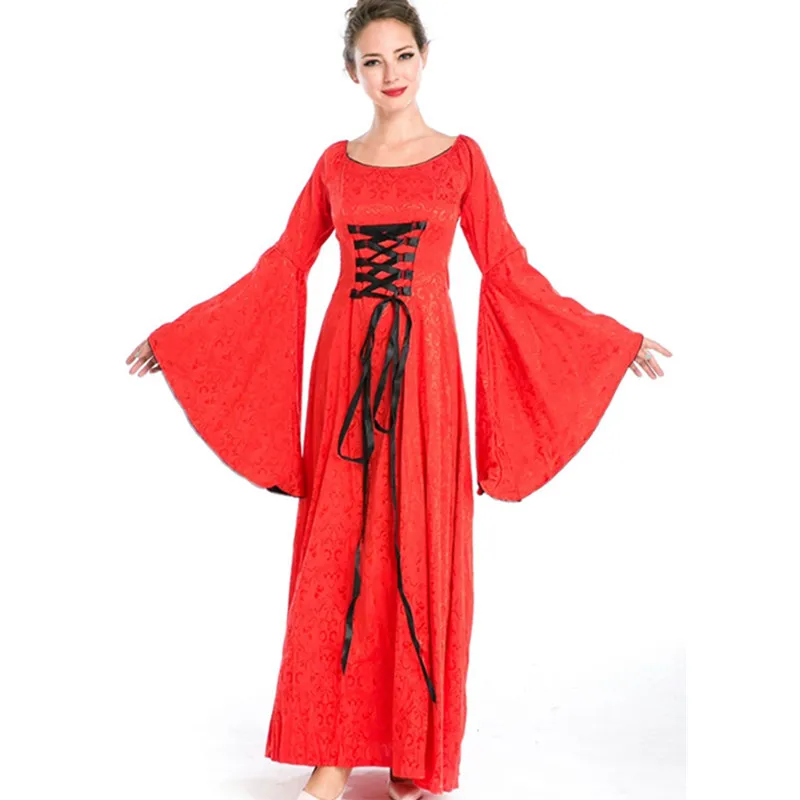 

Women Princess Costume Fantasia Adulto Retro Print Carnival Red Costume Cosplay Women Party Dresses