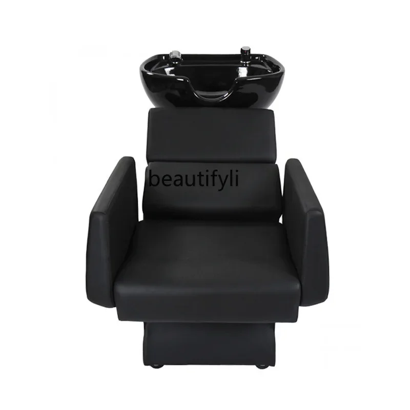 Hair Salon Shampoo Chair Barber Shop Sitting Half Lying Hairdressing Flushing Bed Ceramic Basin